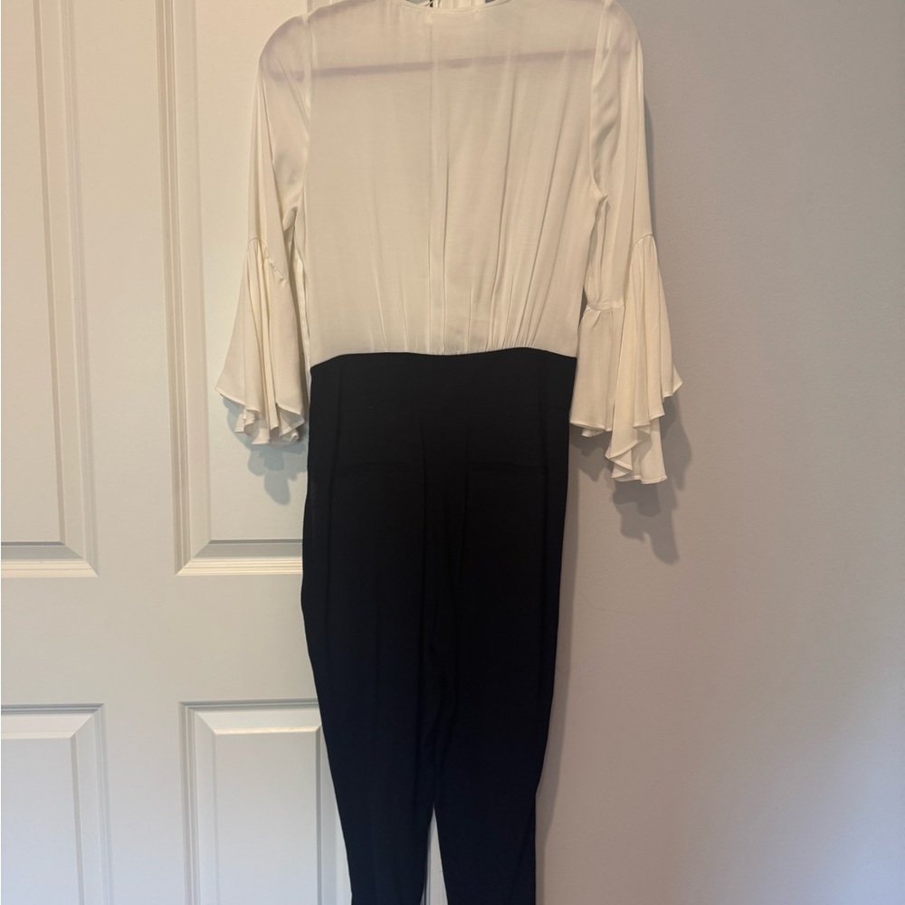 Zara Black and White Ruffle Sleeve Jumpsuit